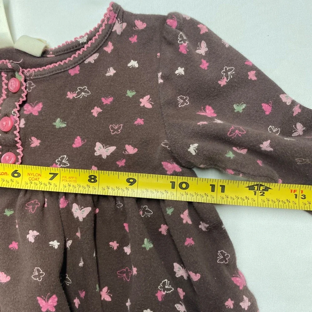 OshKosh Bgosh Baby Girls Brown Pink Butterfly Long Sleeve Cotton Dress 12M